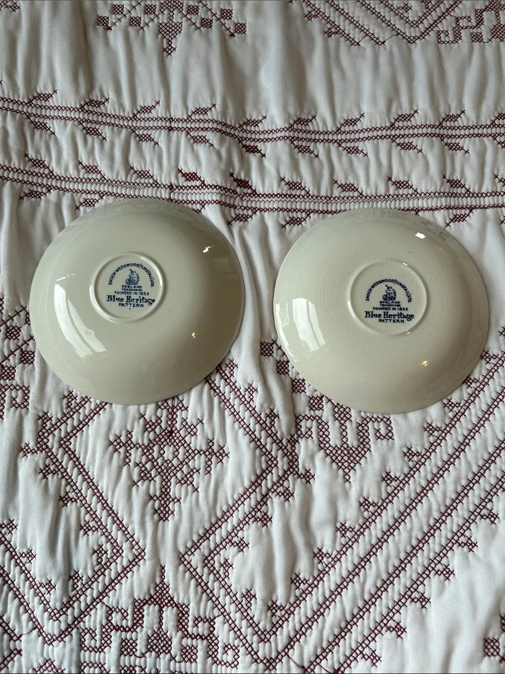 Vintage Enoch Wedgwood Blue Heritage/Blue Onion Saucers Set of 2